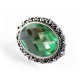 1x grüne faccettierte Glas Schiebeperle 26x21mm silber emeraldfarbene Großlochperle oval - Schmuckzubehör Schiebeperle