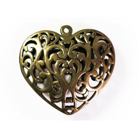 Leisure-Beads - 1x XXL-Herz Anhänger 65x62mm altgoldfarben bronzefarbener Schmuckanhänger - Schmuckzubehör