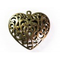 1x XXL-Herz Anhänger 65x62mm altgoldfarben bronzefarbener Schmuckanhänger - Schmuckzubehör