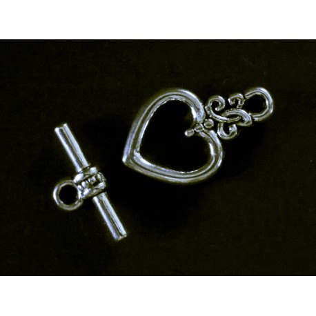 Leisure-Beads - 1x silberfarben Herz Knebelverschluss Ringteil 21x13mm Toggle - Schmuckubehör Schmuckverschluss