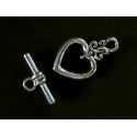 1x silberfarben Herz Knebelverschluss Ringteil 21x13mm Toggle - Schmuckubehör Schmuckverschluss
