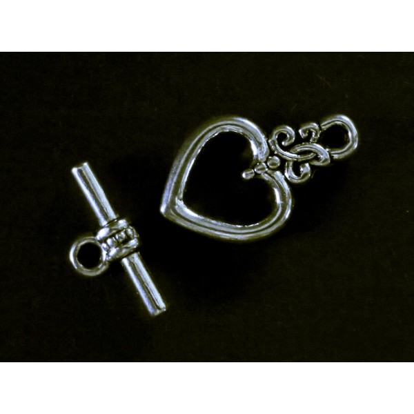 1x silberfarben Herz Knebelverschluss Ringteil 21x13mm Toggle - Schmuckubehör Schmuckverschluss - Leisure-Beads DIY