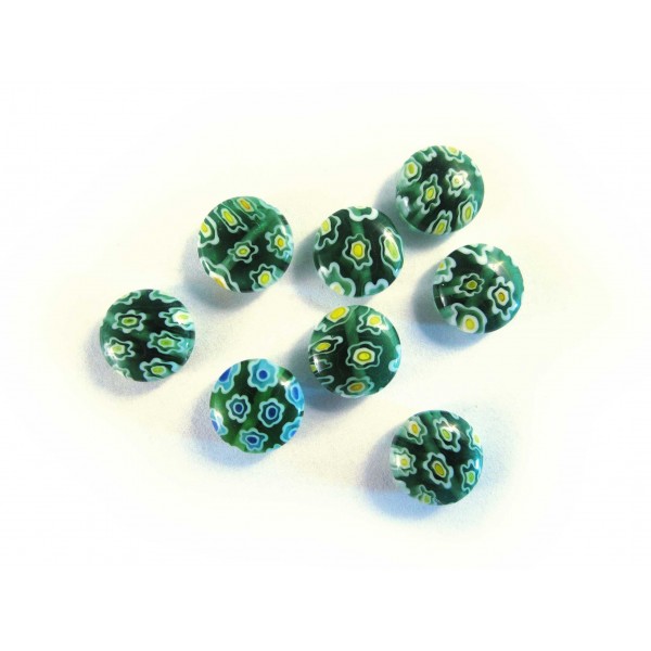 8x Grüne Millefiori Perlen rund Durchmesser 10 mm - Leisure-Beads DIY