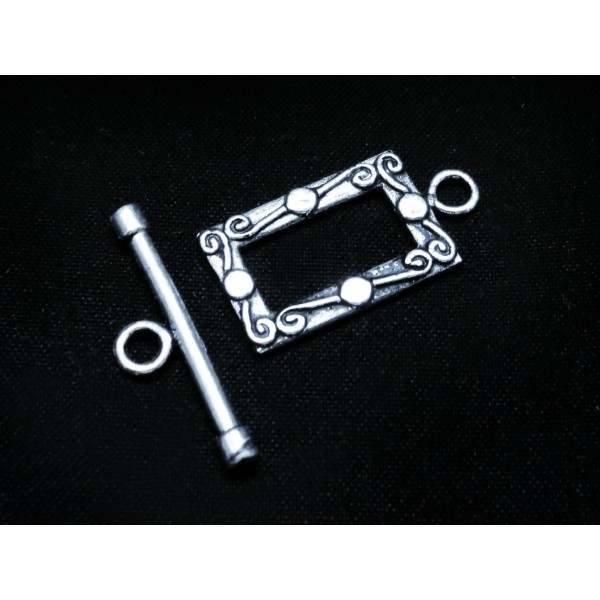 1x silberfarben Rechteck Knebelverschluss Ringteil 23x12mm Toggle - Schmuckubehör Schmuckverschluss