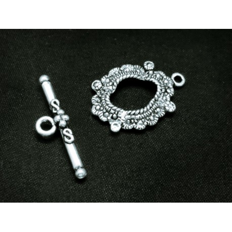 Leisure-Beads - 1x filigraner ovaler Knebelverschluss silberfarben Ringteil 25x17mm Toggle - Schmuckubehör Schmuckverschluss