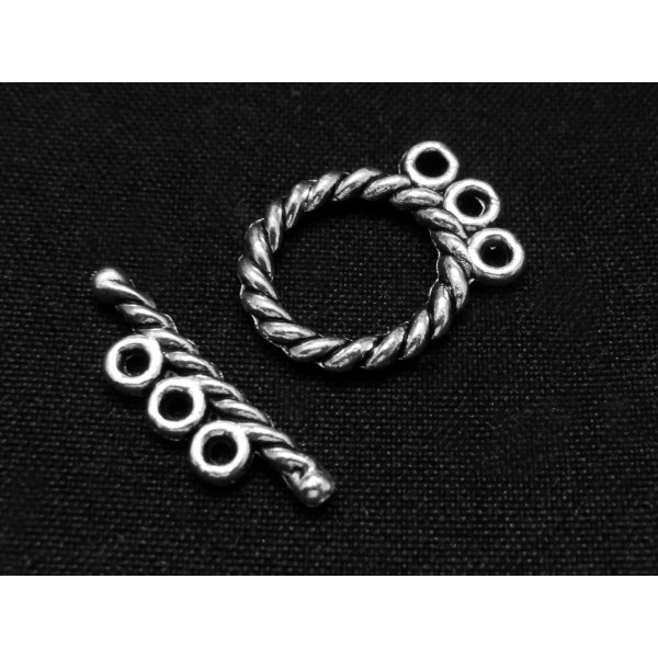 1x 3-strang Knebelverschluss Ring 16x12mm silberfarben Toggle - Schmuckzubehör Schmuckverschluss