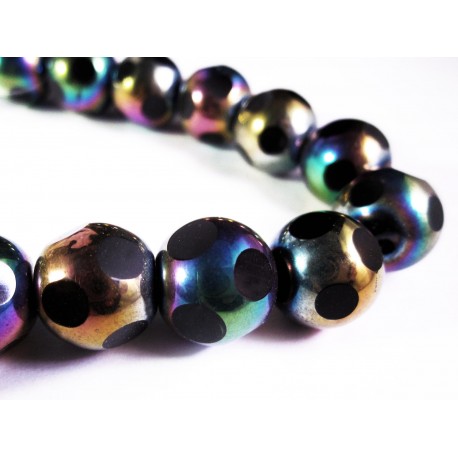 Leisure-Beads - 1x 12mm schwarze runde geschliffene Glasperle mit AB-Effekt - Schmuckzubehör Glasperlen