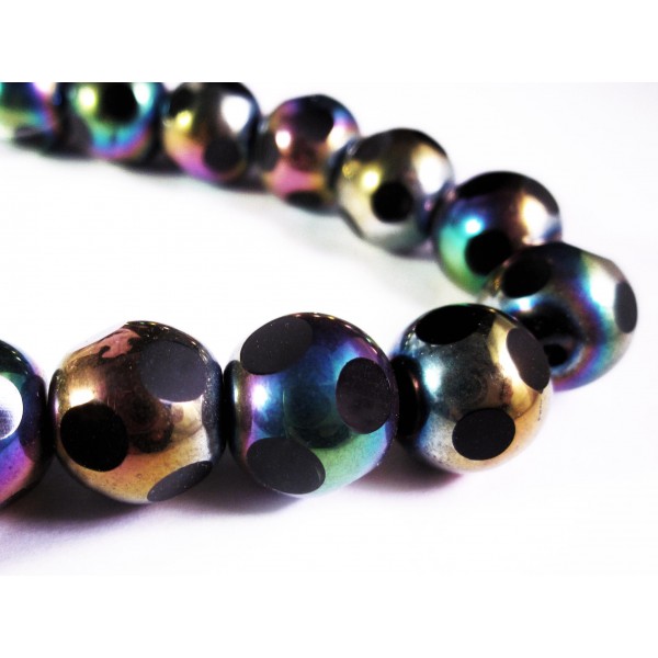 1x 12mm schwarze runde geschliffene Glasperle mit AB-Effekt - Schmuckzubehör Glasperlen - Leisure-Beads DIY