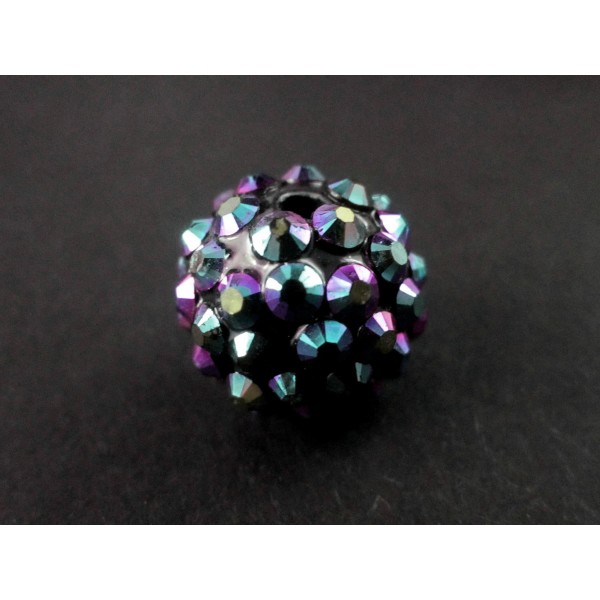 1x violett Shamballa 14mm Strass Perle mit AB-Effekt - Schmuckzubehör Shamballa - Leisure-Beads DIY