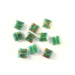 Leisure-Beads - 10x Grüne Millefiori Perlen quadratisch 8 x 8 mm