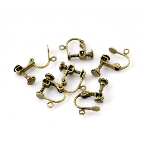 2x bronzefarben Ohrclips 17x14mm zum Clippen und Drehen - Schmuckzubehör