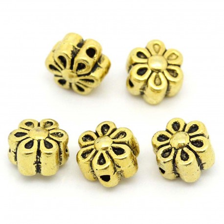Leisure-Beads - 5x goldfarben Blume Metallperlen 7x7x5mm goldfarbener Spacer - Schmuckzubehör Metallperle