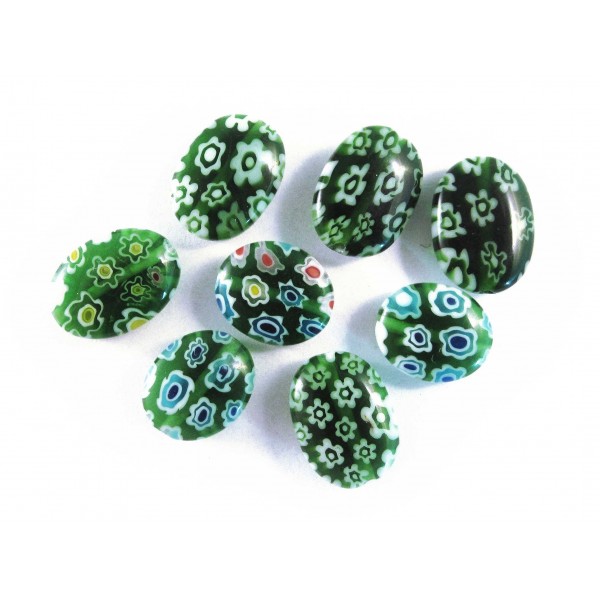 8x Grüne Millefiori Perlen oval Mix Durchmesser 10 bis 14mm als Schmuckzubehör - Leisure-Beads DIY