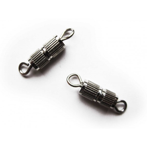2x Drehverschluss 15x4mm silberfarben geriffelt - Schmuckzubehör Schmuckverschluss