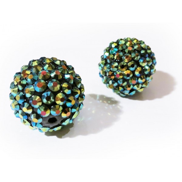 1x grüne Shamballa 20x22mm Strassperle AB-Effekt - Schmuckzubehör Shamballa - Leisure-Beads DIY