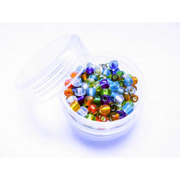 10g bunte Rocailles 3-3,6mm mit Silbereinzug im Mix im Döschen - Schmuckzubehör Rocailles