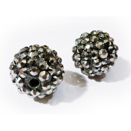 Leisure-Beads - 1x schwarz-silberfarben Shamballa 16x18mm silberfarben Strass Perle - Schmuckzubehör Shamballa