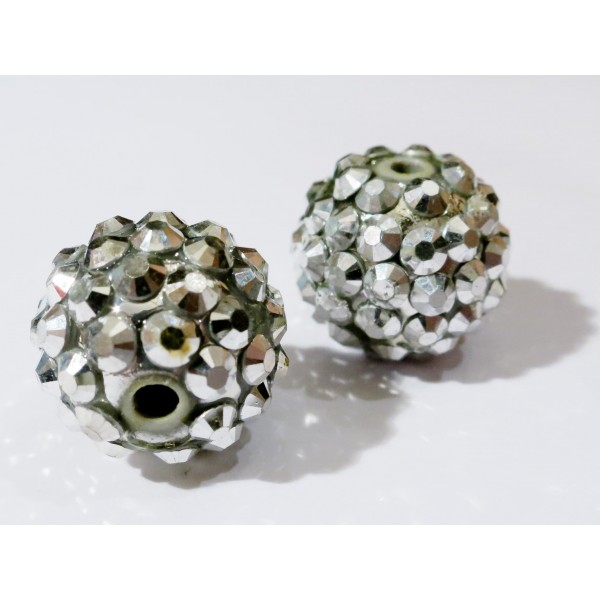 1x silberfarben Shamballa 14x16mm Strass Perle - Schmuckzubehör Shamballa - Leisure-Beads DIY