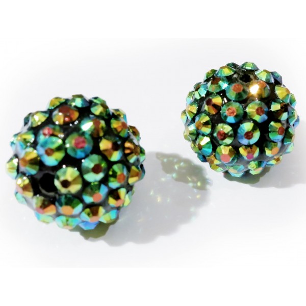 1x vitrailgrüne Shamballa 16x18mm Strassperle AB-Effekt - Schmuckzubehör Shamballa