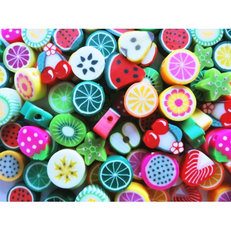 Leisure-Beads - 20 bunte Obst Perlen 8-10mm aus Polymer Clay im bunten Mix - Schmuckzubehör