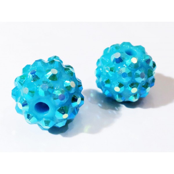 1x hellblaue Shamballa 12x14mm Strassperle AB-Effekt - Schmuckzubehör Shamballa