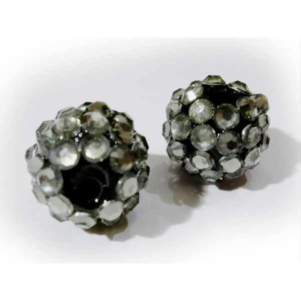 1x schwarz silberfarben Shamballa 12x14mm Strassperle halbtransparent- Schmuckzubehör Shamballa