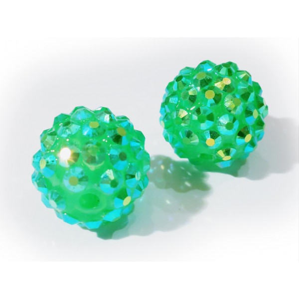 1x hellgrüne Shamballa 14x16mm Strassperle AB-Effekt - Schmuckzubehör Shamballa