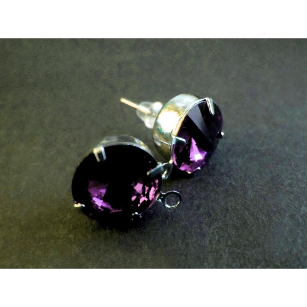 2x amethystf. Strass Ohrstecker mit Öse Strassstein Durchmesser 8mm - Schmuckzubehör zum Ohrringe selbermachen - Leisure-Beads DIY