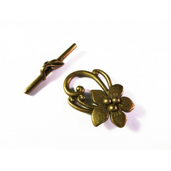1x bronzefarben Knebelverschluss Lilie Jugendstil Blume bronzefarben 30x20mm Toggle - Schmuckzubehör
