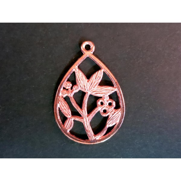 1x rosegoldfarben Anhänger 32x21mm mit Blumen Schmuckanhänger - Schmuckzubehör - Leisure-Beads DIY