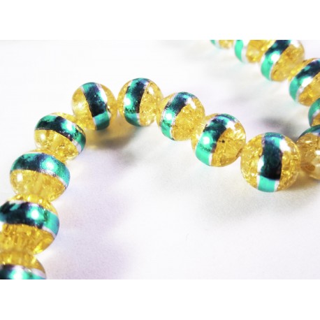 Leisure-Beads - 5 gelbe Crackle Glasperlen 8mm mit türkis Streifen Glasperlen - Schmuckzubehör