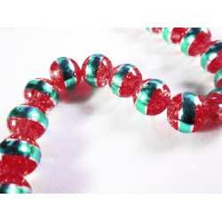 Leisure-Beads - 5 rote Crackle Glasperlen 8mm mit türkis Streifen Glasperlen - Schmuckzubehör