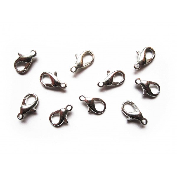 10x hellsilberfarben Karabinerhaken 12x6x2,5mm﻿ Schmuckverschluss - Schmuckzubehör