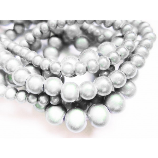 5 weisse Miracle Glasperlen 6mm irisierende Glasperlen - Schmuckzubehör