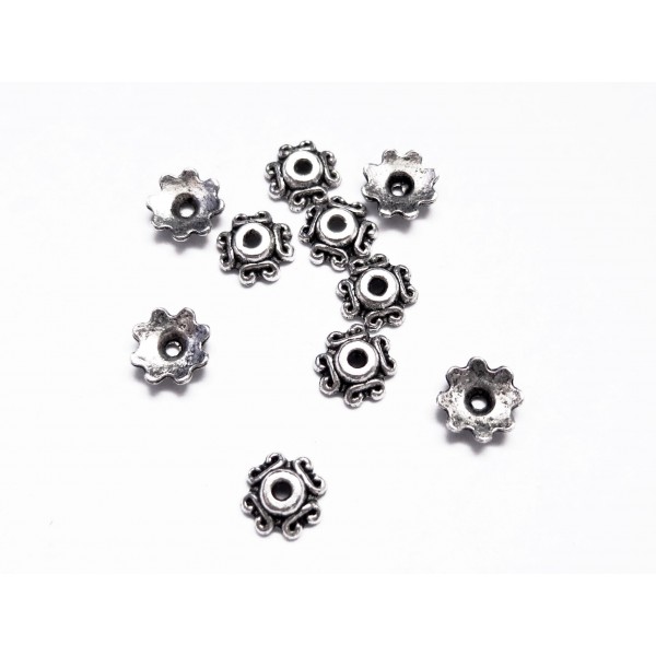 10x flache silberfarben Perlenkappen 7x7x2mm silberfarbene filigrane Perlen Kappen - Schmuckzubehör Perlenkappe - Leisure-Beads DIY