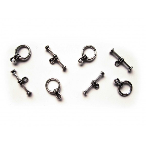 4x silberfarben Knebelverschluss 10mm Ring Toggle silberfarben - Schmuckubehör - Leisure-Beads DIY
