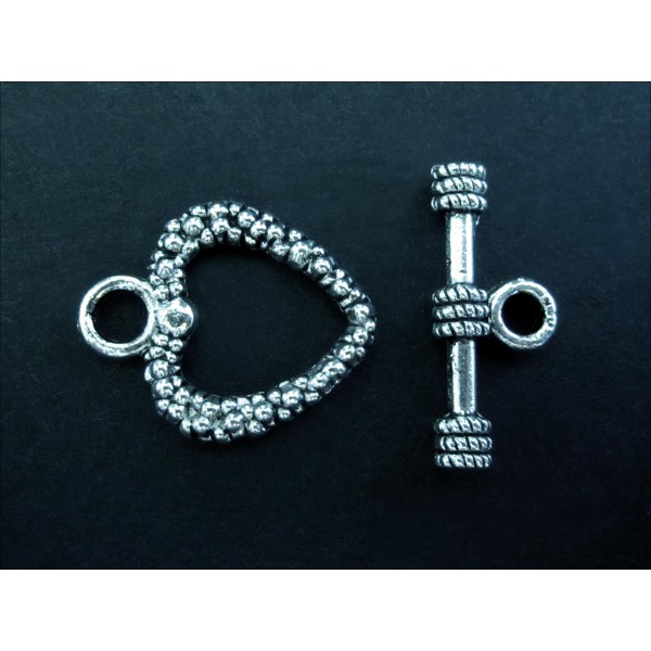 1x silberfarben Herz Knebelverschluss 16mm Ringteil Stab 20mm Toggle Stabverschluss - Schmuckubehör