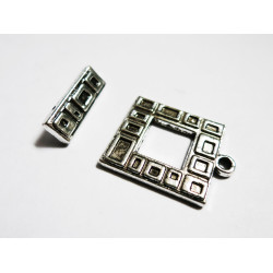 1x silberfarbener quadratischer Knebelverschluss mit einem Ringteil in der Größe 23x18mm Toggle - Schmuckubehör