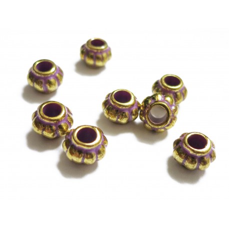 Leisure-Beads - 8x lila goldfarben Acryl Perlen 8x6mm Kürbisform Grosslochperle - Acryl Schmuckzubehör