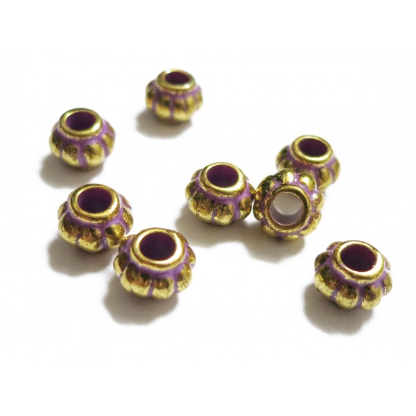 8x lila goldfarben Acryl Perlen 8x6mm Kürbisform Grosslochperle - Acryl Schmuckzubehör - Leisure-Beads DIY