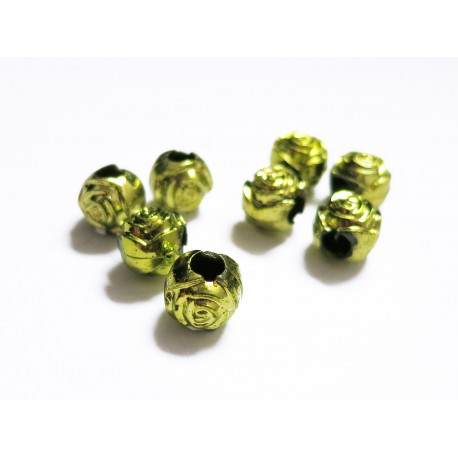 Leisure-Beads - 8x grün metallic Acryl Perlen 8mm Rosenform Grosslochperle - Acryl Schmuckzubehör