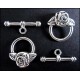2x Knebelverschluss Toggle Rose silberfarben Ringteil 16x18 mm