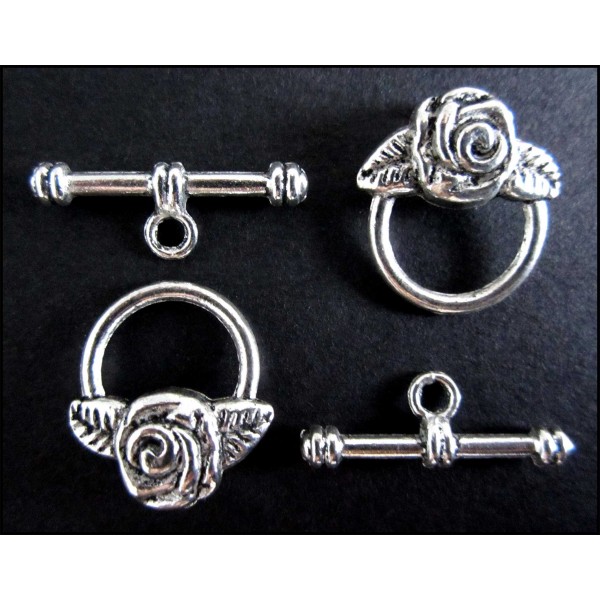 1x Rose Knebelverschluss silberfarben Ringteil 16x18mm Toggle - Schmuckubehör