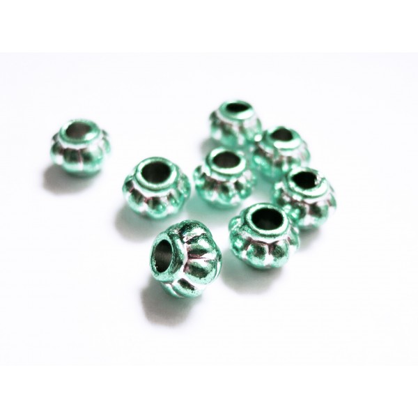 8x mint metallic Acryl Perlen 8x6mm Kürbisform Grosslochperle - Acryl Schmuckzubehör