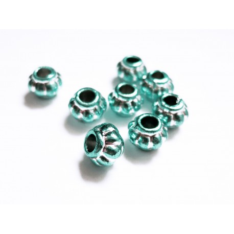 Leisure-Beads - 8x türkis metallic Acryl Perlen 8x6mm Kürbisform Grosslochperle - Acryl Schmuckzubehör