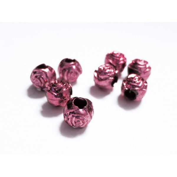 8x fuchsia metallic Acryl Perlen 8mm Rosenform Grosslochperle - Acryl Schmuckzubehör