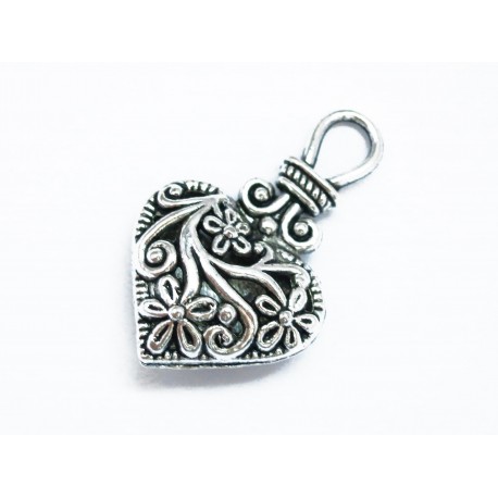 Leisure-Beads - 1x Herz Anhänger 31x19mm silberfarbenes Trachtenherz Schmuckanhänger - Schmuckzubehör