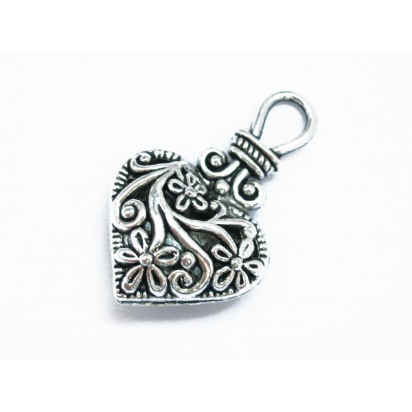 1x Herz Anhänger 31x19mm silberfarbenes Trachtenherz Schmuckanhänger - Schmuckzubehör - Leisure-Beads DIY