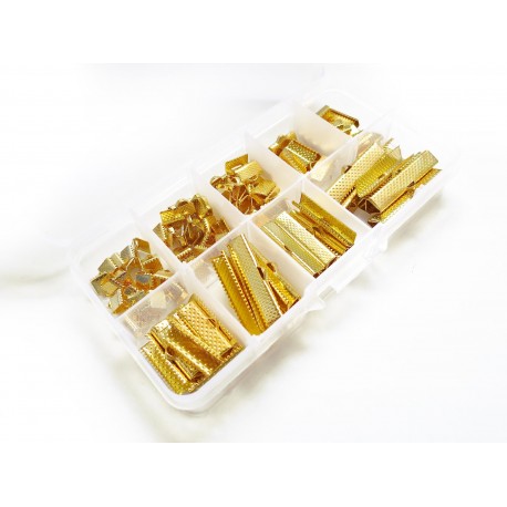 Leisure-Beads - 110 goldfarbene Bandklemmen 6-35mm Sortiment in Box - Schmuckzubehör Set