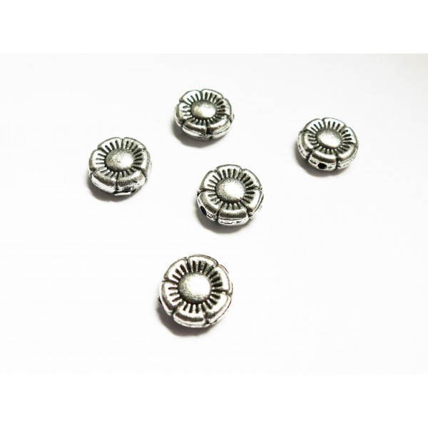5x silberfarben Blume Metallperlen 10x10mm silberfarbener Spacer - Schmuckzubehör Metallperle - Leisure-Beads DIY